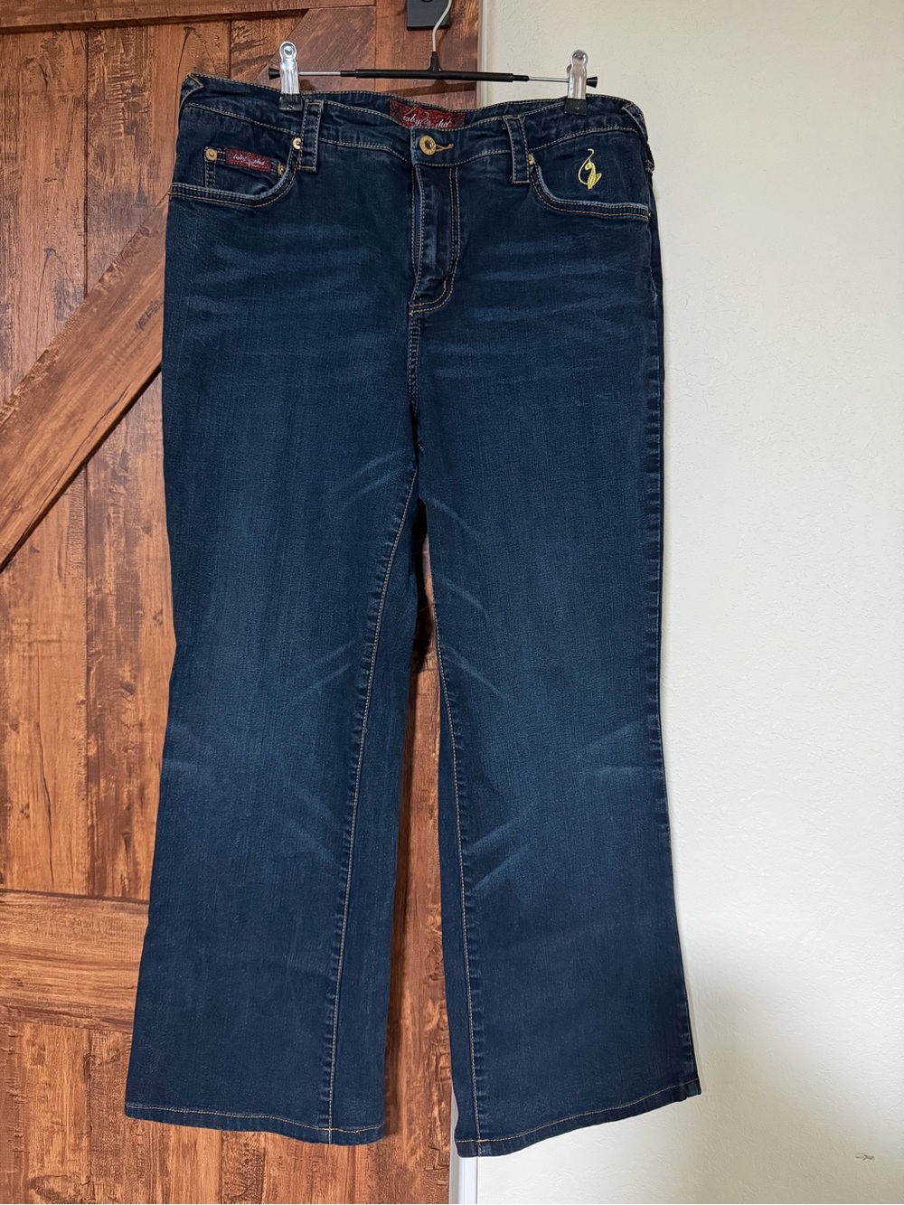 Vintage Y2K Women Baby Phat Bootcut Stretch Jeans with Logo Detail Size 16
